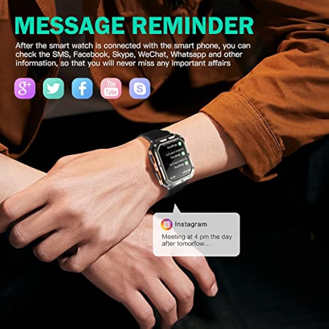 Smart watch military for men with call dials that can make calls and answer calls compatible for iOS Android, Fitness Activity tracker with IP68 Waterproof Ai voice, with 123 Sports Modes