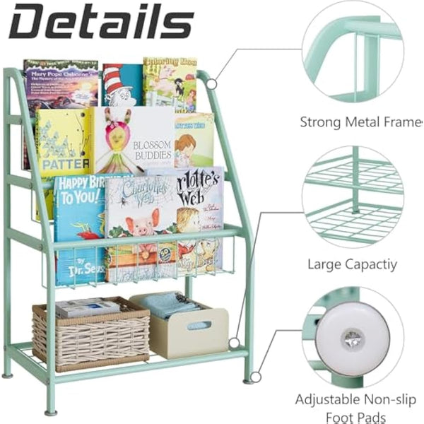 Huhote Children Kids Bookshelf, Small Bookcase, Kids Book Rack, Book and Toy Storage Organizer Display Stands Shelf for Small Place Living Room Study Children's Room (Green)