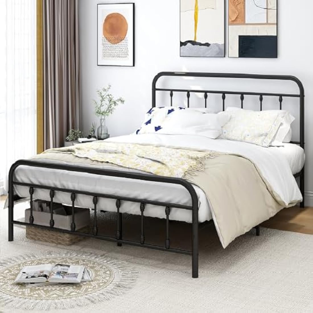 DUMEE King Size Bed Frame with Headboard and Footboard/Under Bed Storage, Metal Bed Frames King Size Mattress Base No Box Spring Needed, Enhanced Support Noise Free, Black