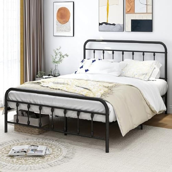 DUMEE King Size Bed Frame with Headboard and Footboard/Under Bed Storage, Metal Bed Frames King Size Mattress Base No Box Spring Needed, Enhanced Support Noise Free, Black