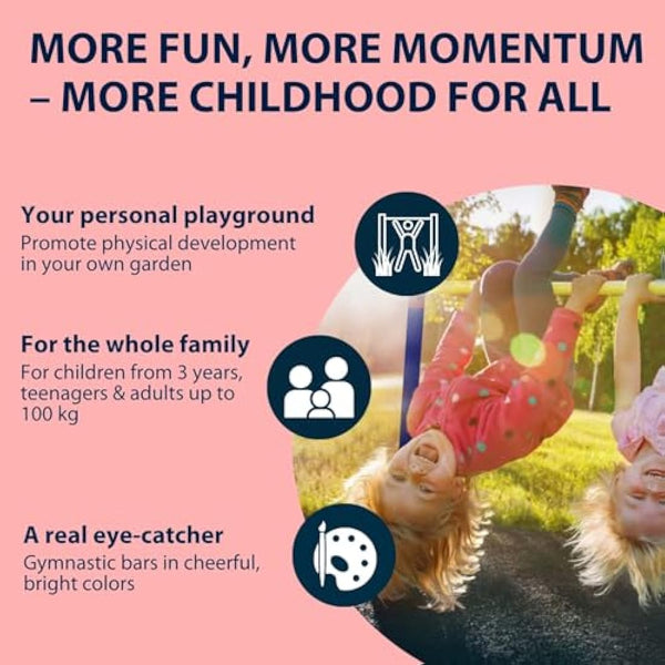 HUDORA Gymnastics Bar Fabian Standard/Pro - Single/double gymnastics bar for children & adults - 4 level height-adjustable gymnastics bar - Sturdy outdoor fitness bar for up to 100kg