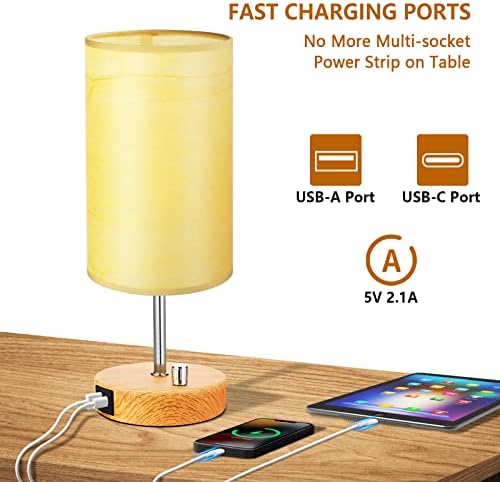 Allesgute Bedside Lamps Set of 2, 45cm Dimmable Table Light of Knob Control, Bed Side Lamp with USB A + C Charging Ports, Modern Small Nightstand Light for Bedrooms (8W E27 Bulb Included)