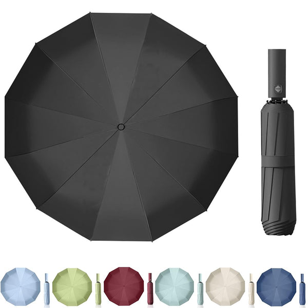 Maibar Umbrella Windproof Strong 24 Ribs Compact Umbrellas Sun UV Protection spf 50 Folding Travel Large Auto Open Close Umbrellas Umbrella (Black)
