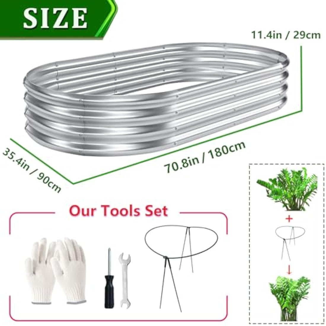 2Pcs Raised Garden Bed 6x3x1 FT Galvanized Raised Garden Boxes Outdoor Galvanized Planter Box Garden Planter with Metal Plant Climbing Stand for Vegetables Flowers Herb (6×3×1 FT/180 * 90 * 29 CM)
