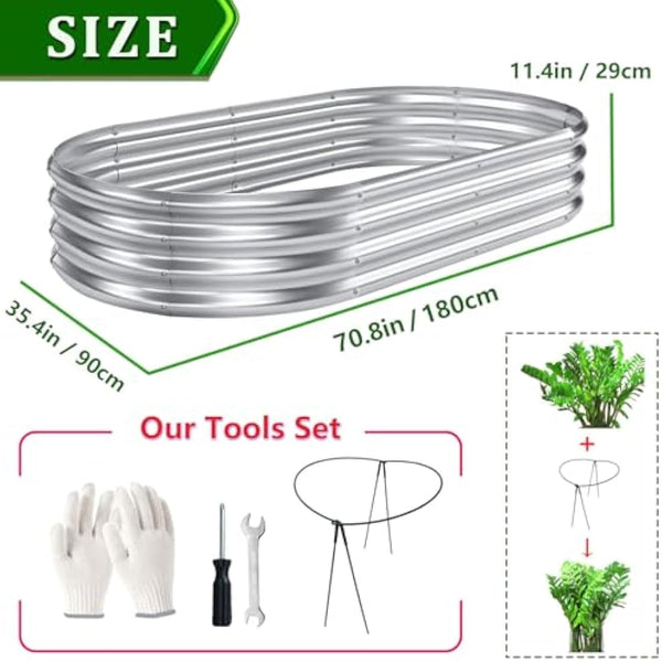 2Pcs Raised Garden Bed 6x3x1 FT Galvanized Raised Garden Boxes Outdoor Galvanized Planter Box Garden Planter with Metal Plant Climbing Stand for Vegetables Flowers Herb (6×3×1 FT/180 * 90 * 29 CM)