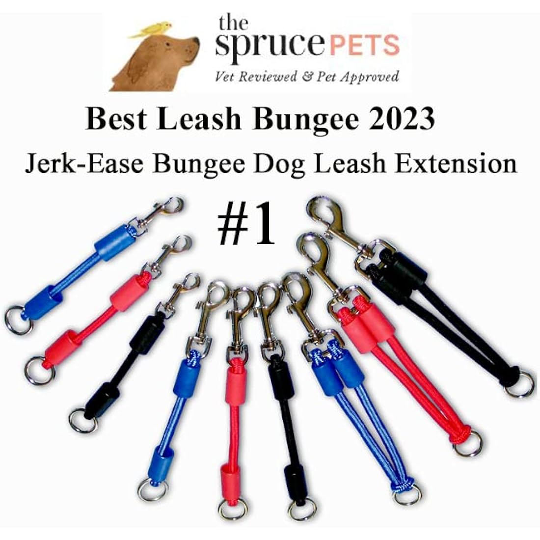 JERK-EASE Patented Shock Absorber Bungee Dog Leash Attachment, Medium (up to 60 pounds), Black