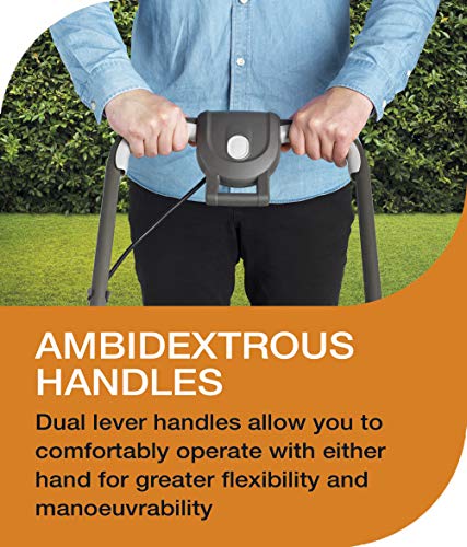 Flymo EasiStore 380R Electric Rotary Lawn Mower - 38 cm Cutting Width, 45 Litre Grass Box, Close Edge Cutting, Rear Roller, Central Height Adjust, Space Saving Storage Features