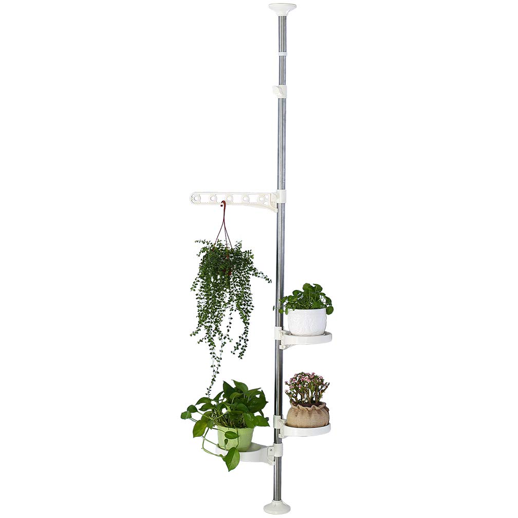 Hershii 4-Tier Indoor Plant Stand Tension Pole Corner Standing Shelf Adjustable Flower Pots Holder Display Rack for Windowsill, Bathroom Vanity -