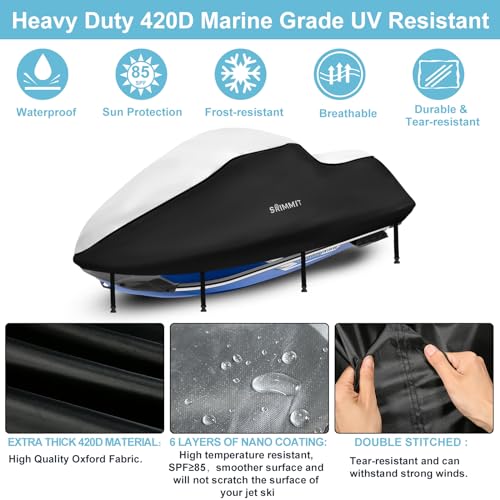 Jet Ski Waverunner Cover,Upgraded Heavy Duty 420D Jetski Cover Waterproof with 2 Air Vent Marine Grade UV Resistant fits for