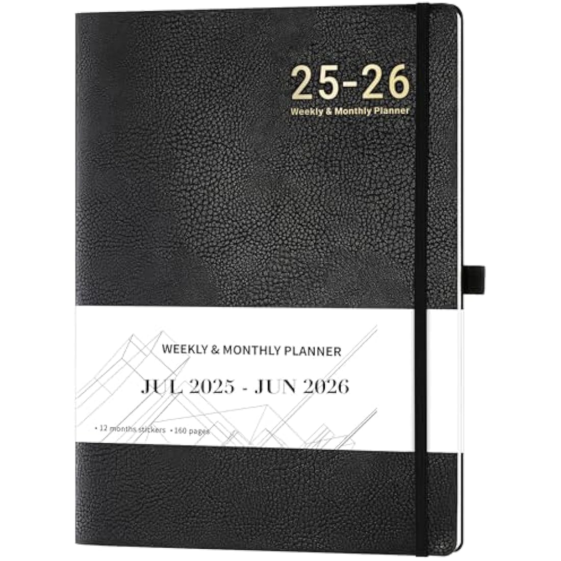 Academic Diary 2025-2026 – A4 Diary Week to View from July 2025 to June 2026 with Stickers, Leather Cover, Thick Paper, Inner Pocket, Black