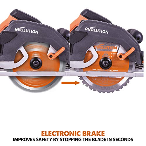 Evolution Power Tools R185CCSX Circular Saw With 1020 mm 3-Piece Track | Multi-Material Blade, Cuts Wood, Metal, Plastic & More | Incl Dust Port Adapter | 185mm (230v)