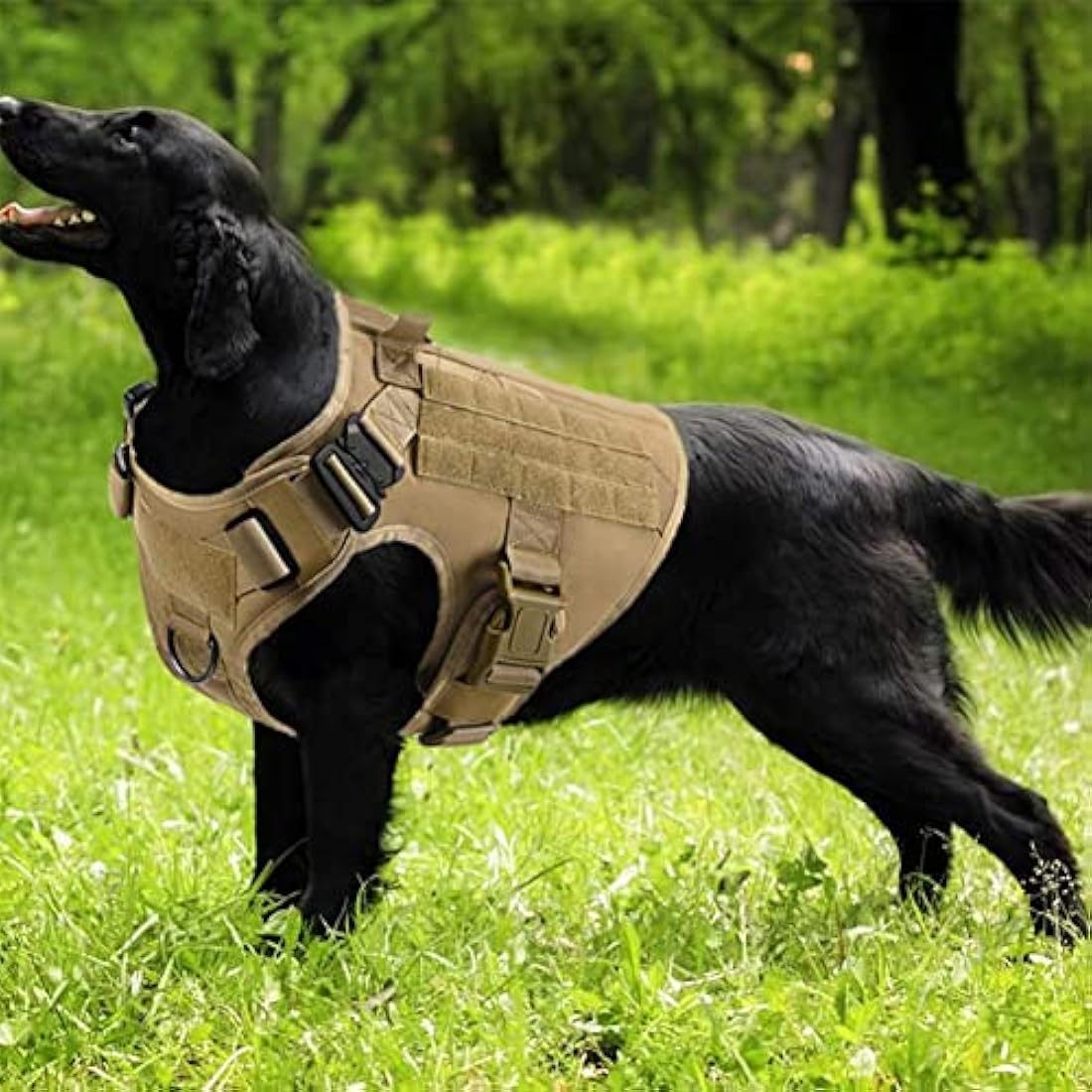 FEimaX Tactical Dog Harness for Military Patrol Working Dog No Pull Molle Vest Large Dogs Service Harness with Handle and Front Clip for Hunting Training Hiking (Brown, S)