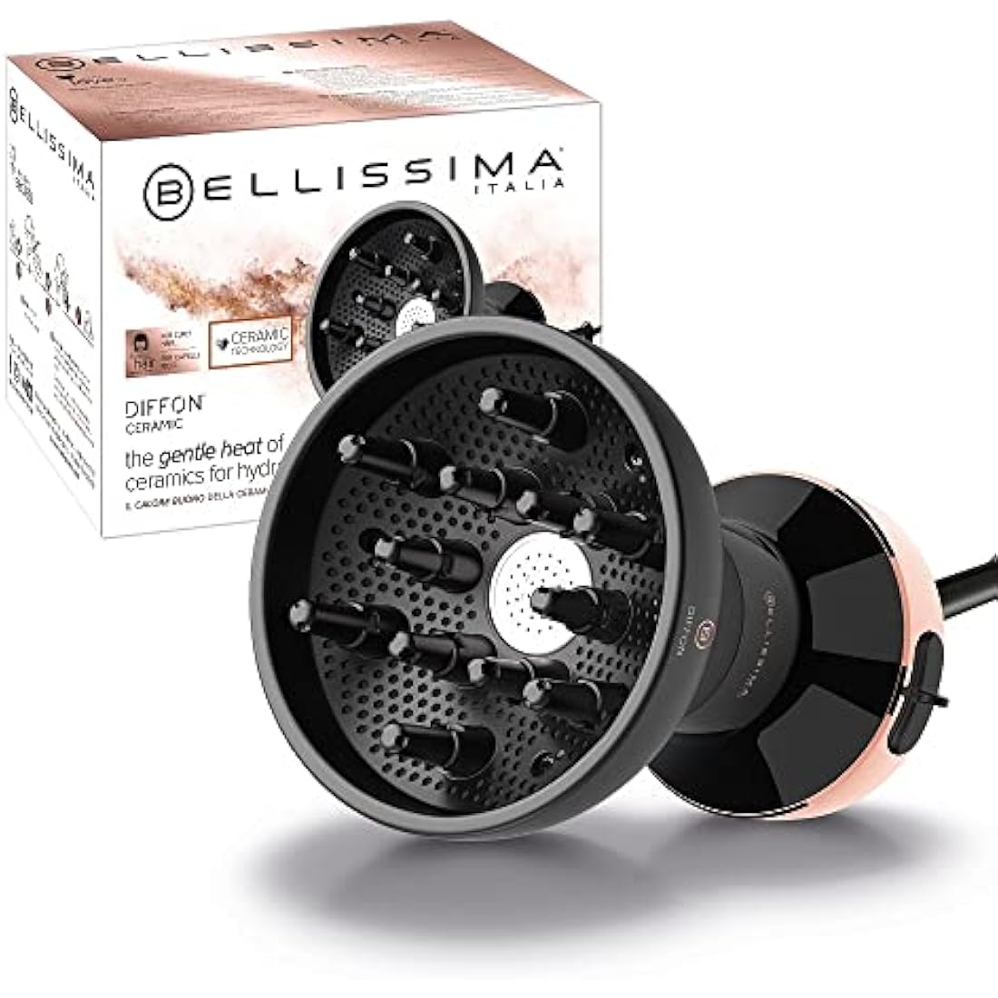 Bellissima Diffon - Diffuser Hairdryer for Curly Hair, Ceramic, Argon Oil Technology, No Accessories Needed, Gentle Heat Technology for Frizz-Free Curls, 700 Watts