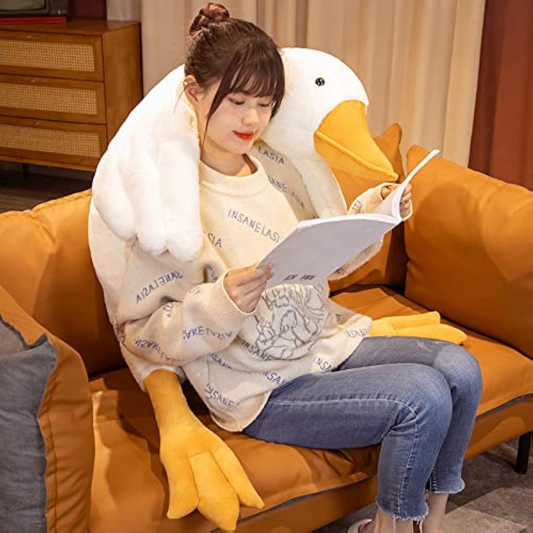 50-160CM Huge Goose Plush Toys Big Duck Doll Soft Stuffed Animal Sleeping Pillow Cushion for Kids and Girls (90CM)