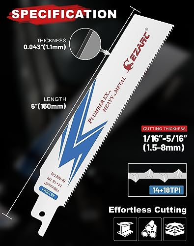 EZARC Reciprocating Saw Blades 25 Pack, 150mm Bi-Metal Sawzall Blades 14+18TPI for Steel Demolition R610DM