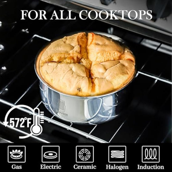 ROYDX 18/10 Stainless Steel Pots and Pans Set with Steamer and Removable Handle, 10 Piece Stackable Induction hob pan Set, Frying Pans with Saucepan for All Stoves Oven Proof, for Single and Student