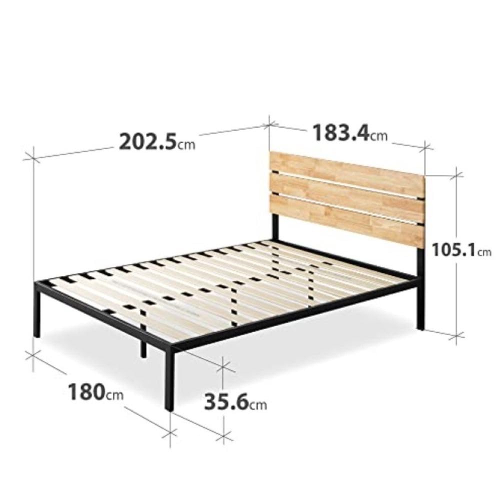 Zinus Paul Super King Bed frame - Bed 180x200 cm - 36 cm Height - Metal and Wood Platform Bed frame with Wood slat support - Natural Brown and Black