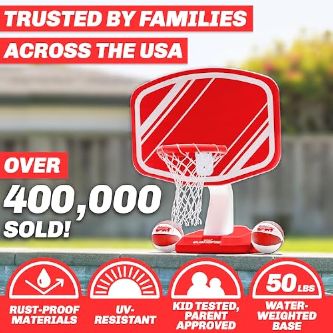 GoSports Splash Hoop Swimming Pool Basketball Game, Includes Poolside Water Basketball Hoop, 2 Balls and Pump – Choose Your Style