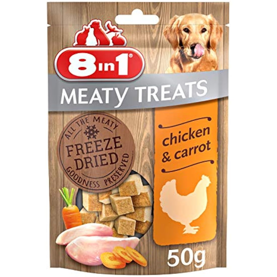 8in1 Meaty Treats, freeze dried snacks for dogs with chicken and carrot, grain free, no sugar, 50g