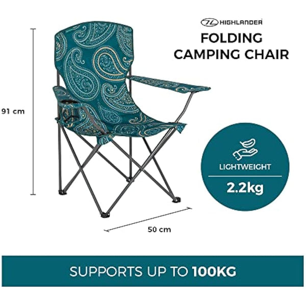 Highlander Camping Chair - Compact & Lightweight Folding Chair, 2.2kg, Portable Chair for Outdoors, Durable Steel Frame Arm Chair with Cup Holder