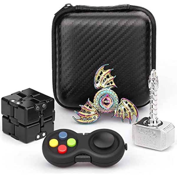 Fidget Toys Pack for Teen Kids Adults, Dragon Fidget Spinner Infinity Cube Block Hammer Hand Spinner Fidget Pad for Stress Anxiety Relief, Birthday Gift Party Favor Bag Filler