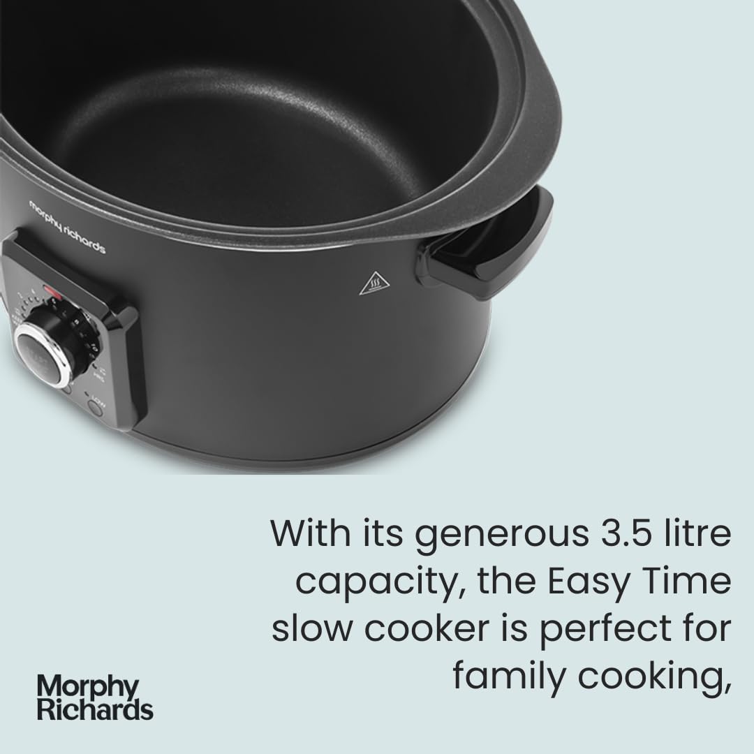 Morphy Richards 6.5L Easy Time Slow Cooker, Automatic Heat Settings, Keep Warm Mode, Hob Proof, Countdown Indicator, Dishwasher Safe Pot, Matte Black,