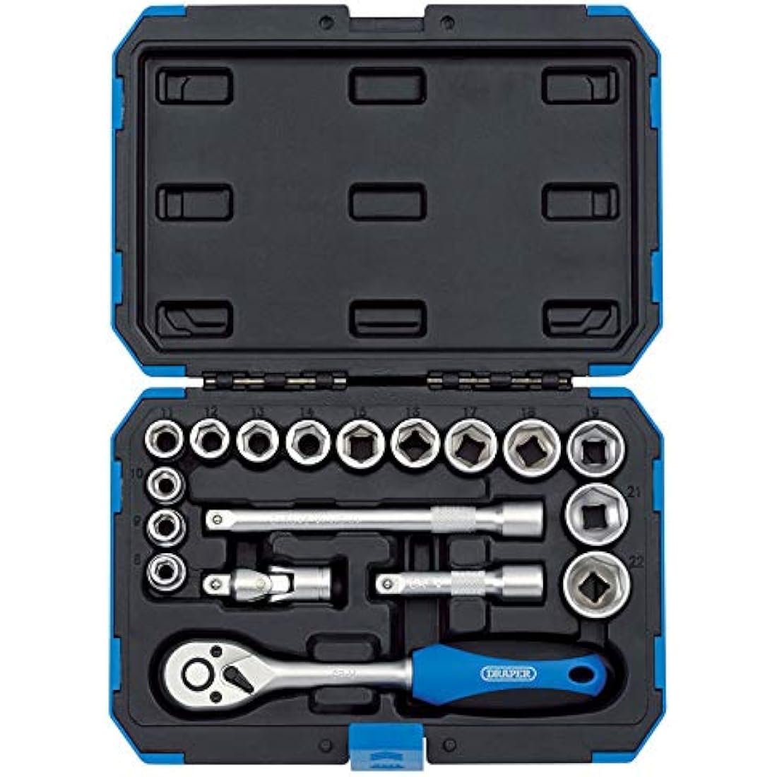 Draper Expert 18 Piece Metric Socket Set | Ratchet Tool and Case | 3/8" Square Drive | HI-TORQ MM/AF Sockets | DIY Home Professional and Car Kit |Hand Tools | 16359