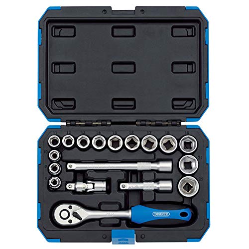 Draper Expert 18 Piece Metric Socket Set | Ratchet Tool and Case | 3/8" Square Drive | HI-TORQ MM/AF Sockets | DIY Home Professional and Car Kit |Hand Tools | 16359