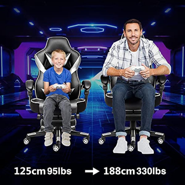 Fullwatt Computer Gaming Chair with Footrest and Adjustable Arms Reclining Swivel Chair, Desk Chair High Back with PU Leather for Home Office, white