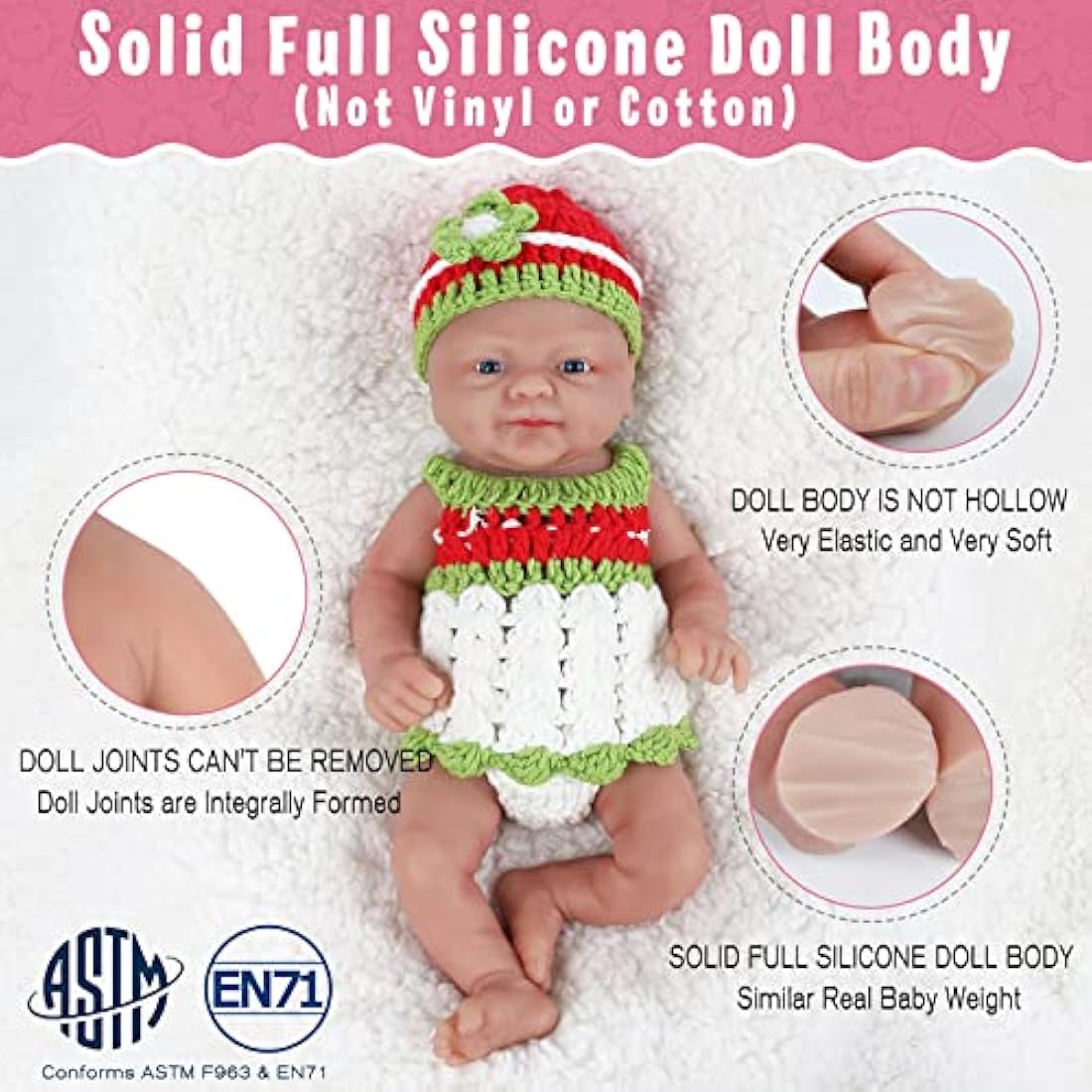 Vollence 14 inch Realistic Full Body Silicone Baby Doll, Real Newborn Doll Gift for Kids 3+, Elderly, Collectors - Boy