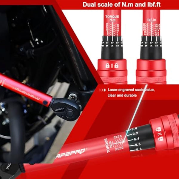 ATsafepro Torque Wrench 1/4",Bike Torque Wrench 3-25Nm Drive Click High Precision Repair Spanner for Bicycle Maintenance Kit for Road and Mountain Bikes Two-Way Ratchet