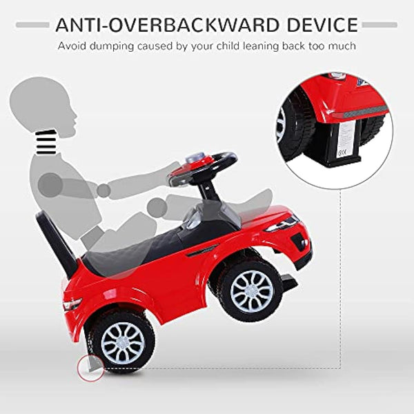 HOMCOM 3-in-1 Ride On Car Foot To Floor Slider Toddler w/Horn Steering Wheel NO POWER Manual Under Seat Storage Safe Design for 1-3 Year Old Red