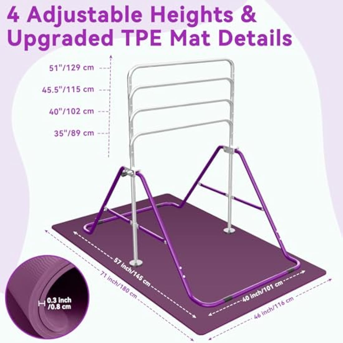 FBSPORT Gymnastics Bars, Horizontal Bar Expandable Gymnastics Kids Bar Folding Bar Junior Training Bar Multifunction Gym Training Equipment Home Training Adjustable Height Kip Bar