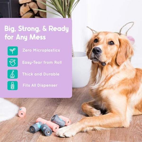 Adios Plastic - Compostable Dog Poo Bags, 360 Count (24 Rolls) - Leak‑Resistant, Extra Thick, Odour Proof Dog Waste Bags – Made from Highest Rated EN13432 Certified Cornstarch - Slate Grey