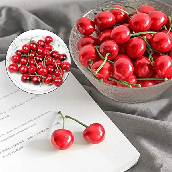 50 Pcs Fake Cherry Artificial Fruits Model Fruit Vase Filler Food Toy Fruit Model Photography for Christmas Party & Room Decoration