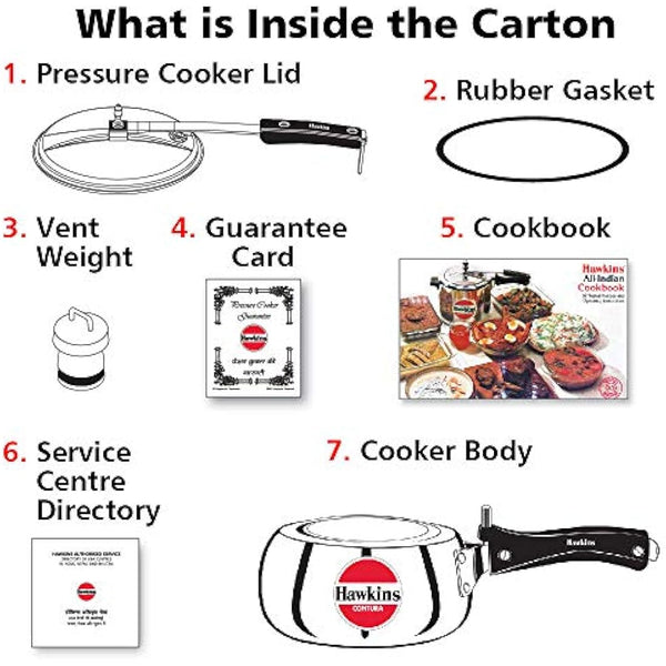 Hawkins Contura 2 Litre Pressure Cooker, Handi Cooker, Silver (HC20)