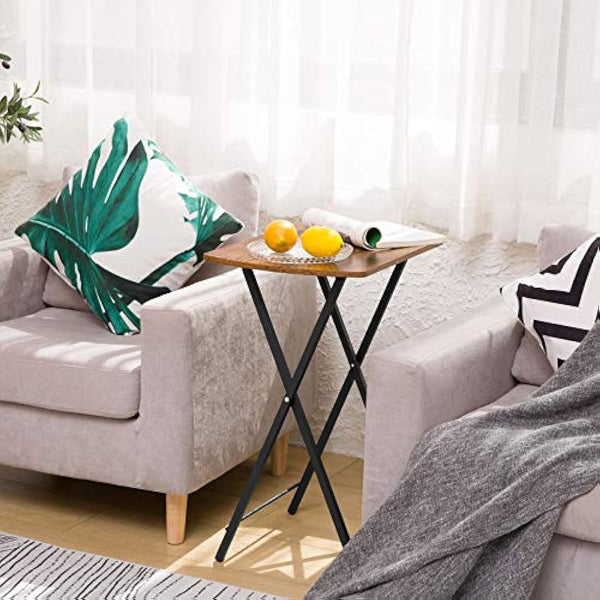HOOBRO Side Table, Folding Tray Table, Snack Dinner Tables for Eating at Couch, Sofa End Table for Small Space, Living Room, Industrial, Easy Storage, Stable Metal Frame, Rustic Brown EBF17BZ01
