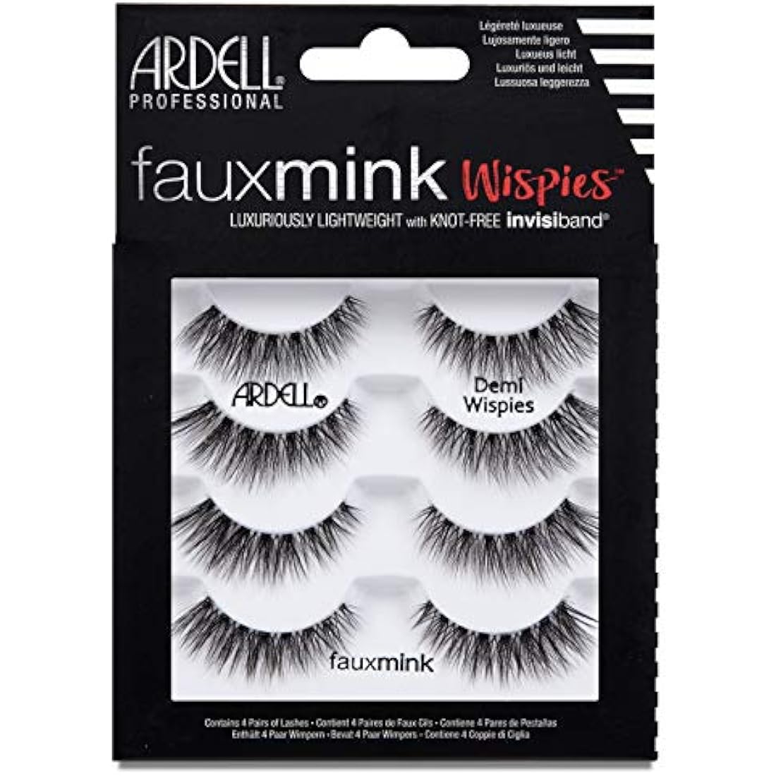 ARDELL False Eyelashes Faux Mink Demi Wispies 4 Pairs Multipack Black Medium Volume Long Length Invisiband Lightweight Silky Soft Faux Mink Eyelashes Vegan-Friendly Cruelty-Free