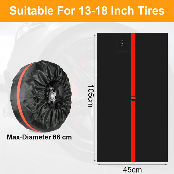 Car Spare Tire Covers 4 Pack, 13-18 IN Tyre Bag Set, Diameter 66cm Wheel Protection Cover, Tyre Bags with Handle, Waterproof Dustproof Auto Spare Tires Storage Bags for Car UV SUV Truck Black S