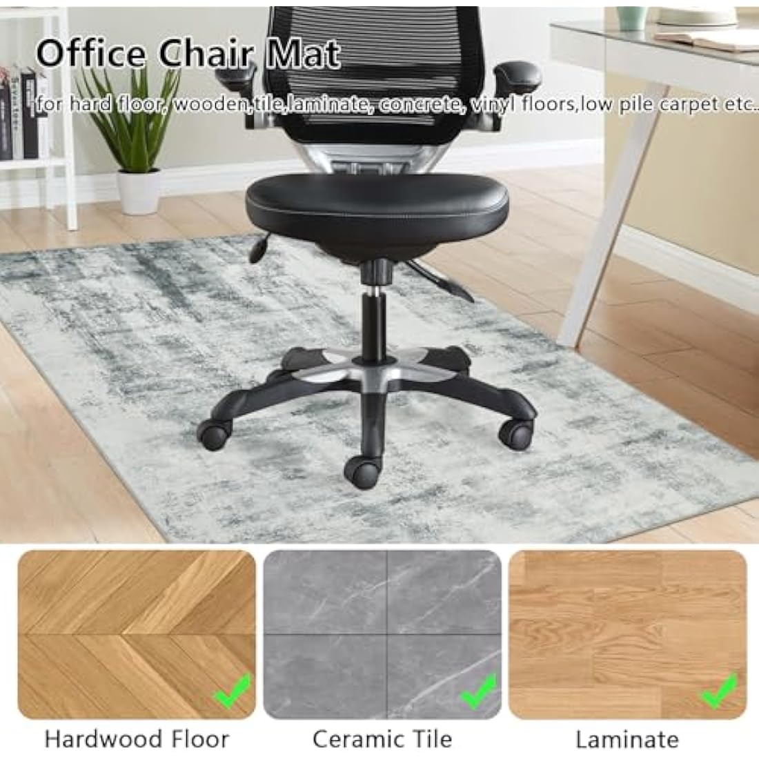 Famibay Office Chair Mat for Hardwood Floor 120x150cm Desk Chair Mat Large Grey Office Chair Floor Protector Mat Rubber for Hard Wooden Tile Floors Anti Skidding Washable