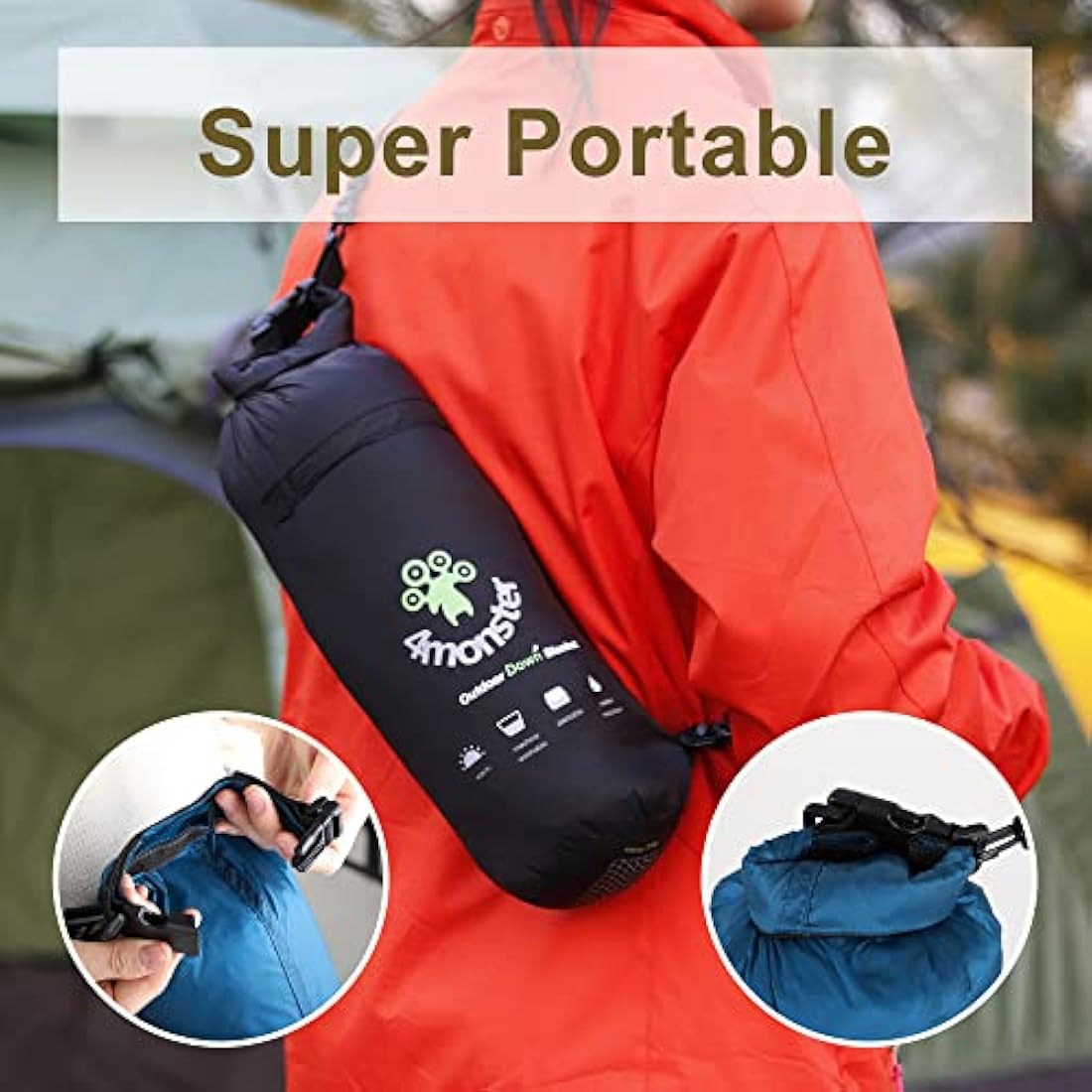 4Monster Down Blanket lightweight, Compact Outdoor Camping Blanket Super Warm, Waterproof Packable Blanket for Travel, Picnics, Camping, Hiking (Grid-black, S: (127 * 178 cm))