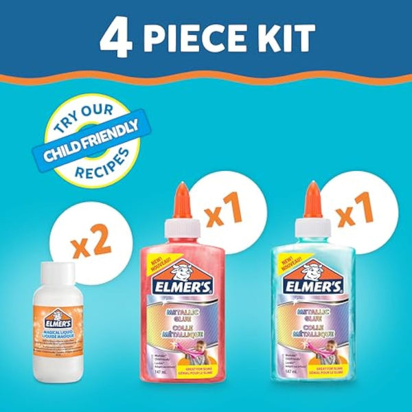 Elmer’s Metallic Slime Kit | Slime Supplies Include Metallic PVA Glue & Magical Liquid Slime Activator | Washable & Kid Friendly | 4 Count