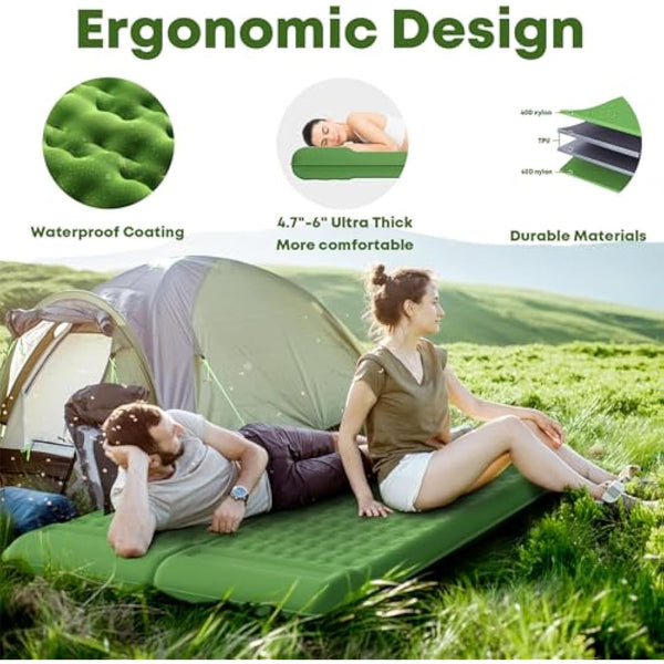 MAMBAKOTR Camping Air Bed 12-15CM Extra Thick, Reinforced Support Structure with Built-in Foot Pump and Pillow Portable Camping Sleeping Mat Air Mattress for Tent Backpacking Hiking Travel