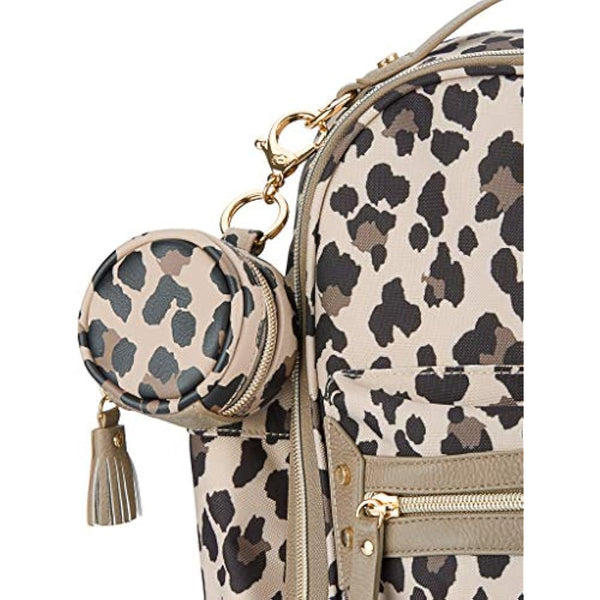 Itzy Ritzy Pacifier Case with Clip – Pacifier Charm Pod Includes Clasp to Easily Attach to a Diaper Bag or Purse; Measures 2.5” in Diameter and Holds 2 Pacifiers, Leopard