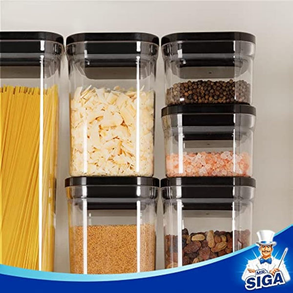 MR.SIGA 6 Piece Airtight Food Storage Container Set, BPA Free Kitchen Pantry Organization Canisters, Kitchen Storage Containers with One-Handed Leak Proof Lids, Black