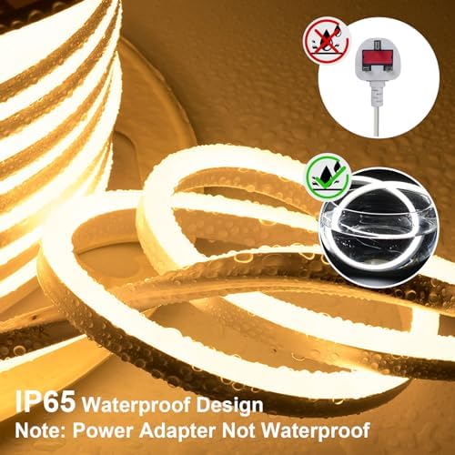 SUCIKORIO Neon Led Strip Light 5m / 16.4ft, Flexible LED Strip Lights 4000K Cuttable Waterproof IP65 Neon Rope Light 220-240V DIY LEDs Lights with UK Plug Power Supply for Bedroom, Indoor&Outdoor