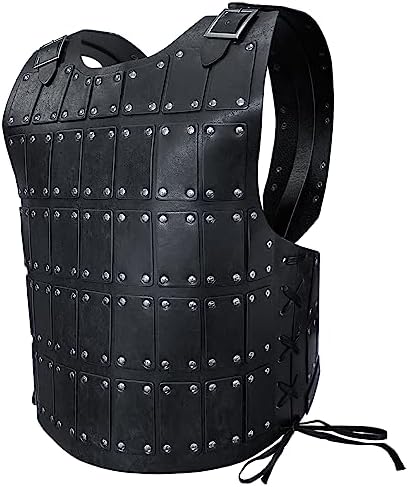 HiiFeuer Medieval Studded Leather Armor, Vintage Mercenary Body Armor Faux Leather, Adjustable Chest Armour for LARP Costume& Ren Faire