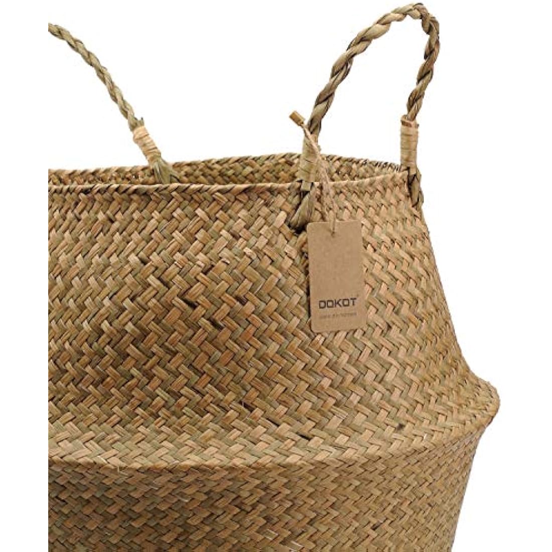 DOKOT Natural Seagrass Belly Basket Laundry Basket Large Storage Basket Indoor Plants