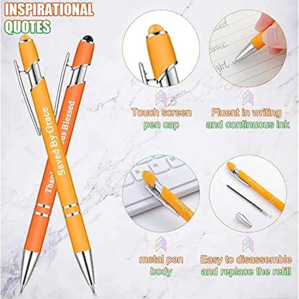 KAHEIGN 20Pcs Inspirational Ballpoint Pens, 14CM Motivational Quotes Pen Screen Touch Metal Pen Black Ink Stylus Pens for Women Men Bosses Office Desk Supplies (10 Positive Style)