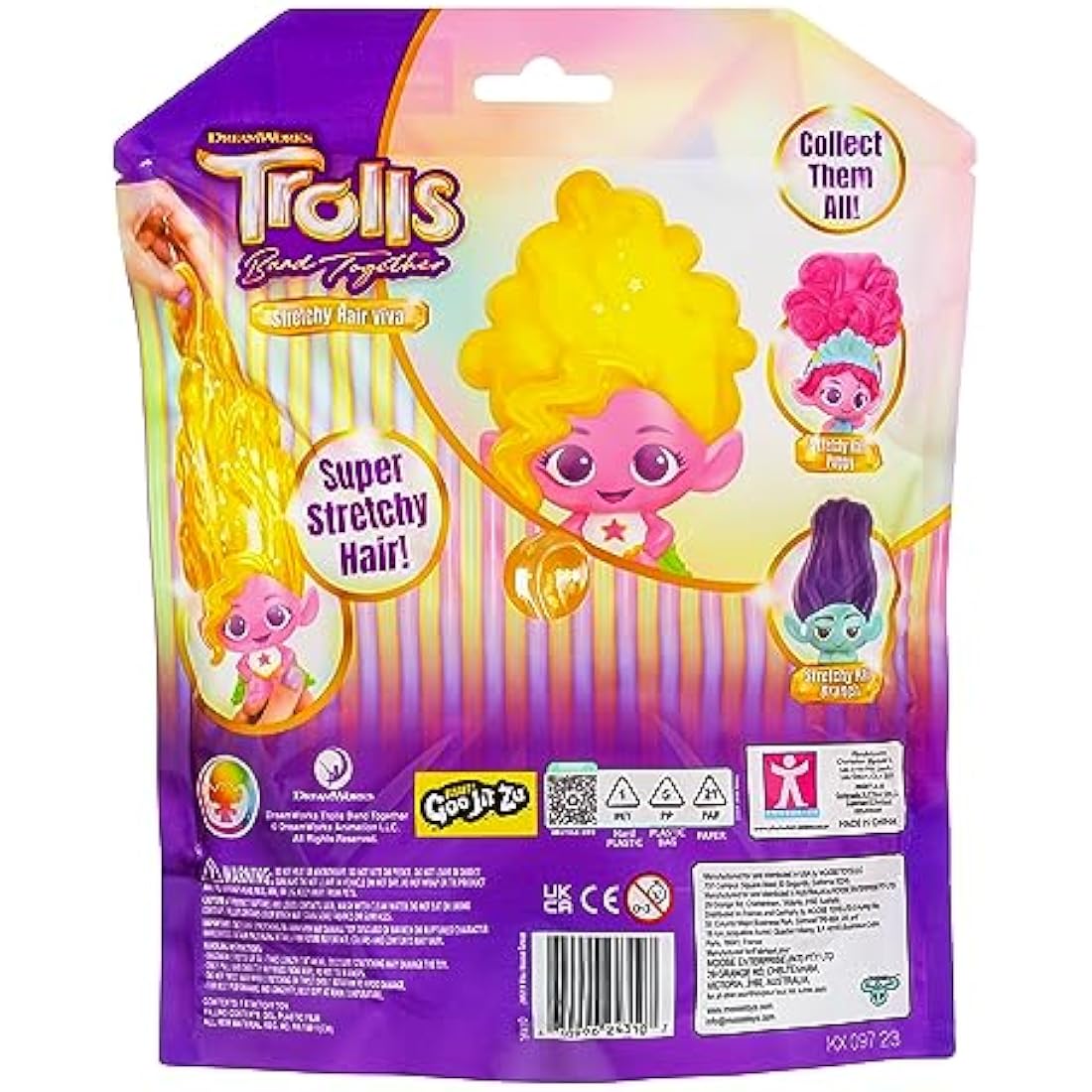DREAMWORKS TROLLS Jelli Crush Band Together Squishy, Stretchy Glitter-Filled Hair Doll - Stretchy Hair Viva